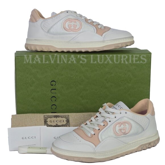 GUCCI SNEAKERS MAC 80 EMBROIDERED LOGO DISTRESSED LEATHER SHOES sz 37.5 7.5 - Picture 4 of 15